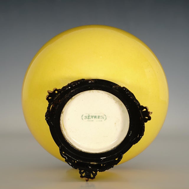 Late 19th Century Antique French Sevres Optat Milet Ceramic Rose Bowl Vase, Yellow Glaze, Blackened Bronze For Sale - Image 5 of 5