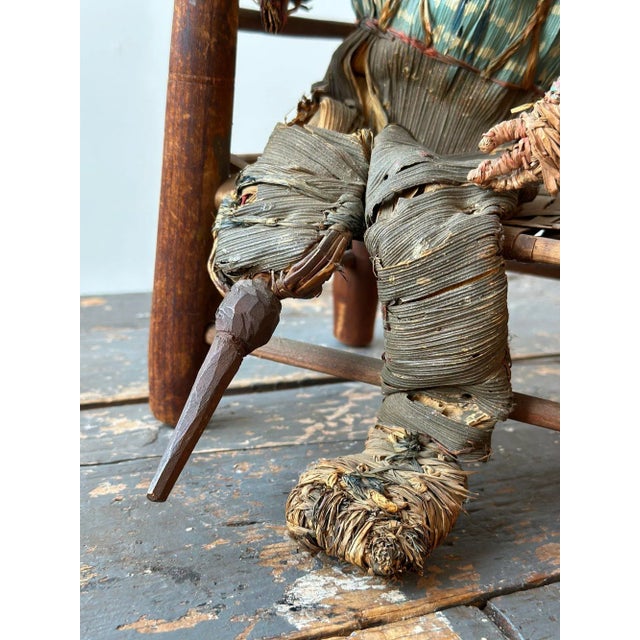 Hand-Painted Corn Husk Seated Man With Carved Wood Peg Leg, Circa 1940s For Sale In New York - Image 6 of 12