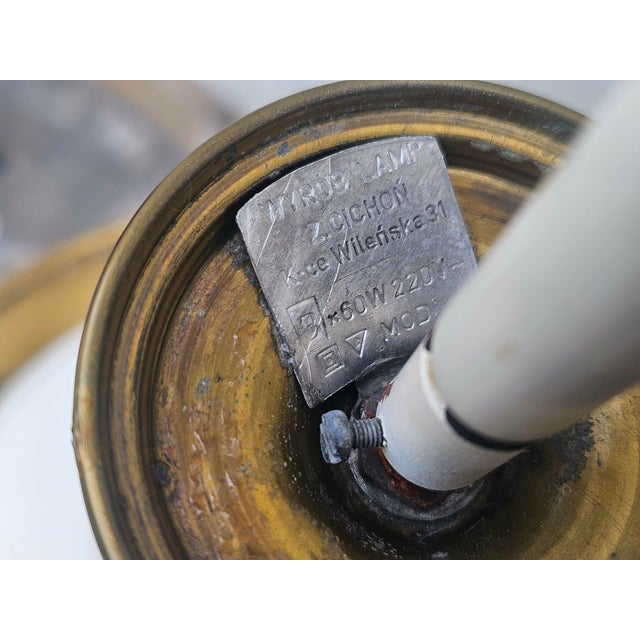 Chandelier, 1960s, Cichoń Lighting, Katowice, brass, dimensions: height 70 cm, diameter 60 cm. European Plug (up to...