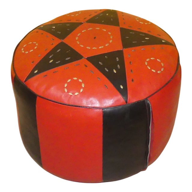 Vintage Pouf in Leather, 1970s For Sale