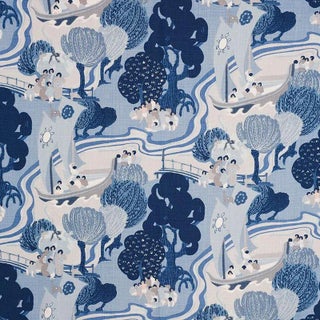 Sample- Schumacher Pearl River Fabric in Blues For Sale