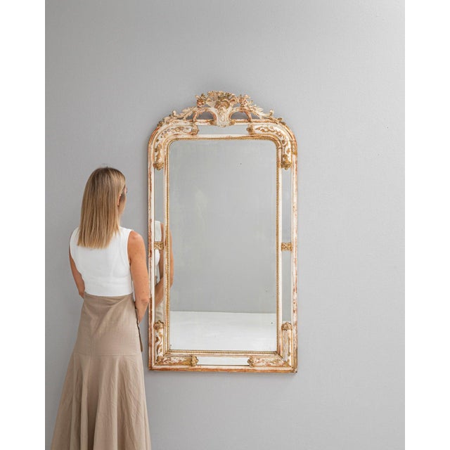French 1880s French Wood White Patinated Mirror For Sale - Image 3 of 10