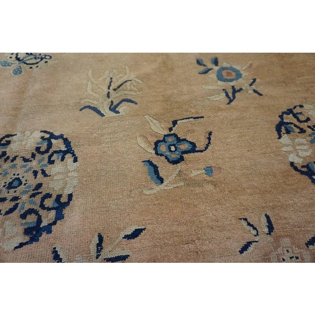 1900s Beige Medallion Floral Antique Chinese Ningxia Carpet 8' X 9'6" Knotted Wool Rug For Sale - Image 12 of 14