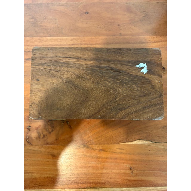 Vintage Hand Carved Sheesham Wood Trinket Box with Brass Inlay