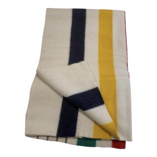 Vintage Mid 20th Century Hudson's Bay Wool Glacier National Parks Multi-Color Stripes 4 Point Blanket For Sale