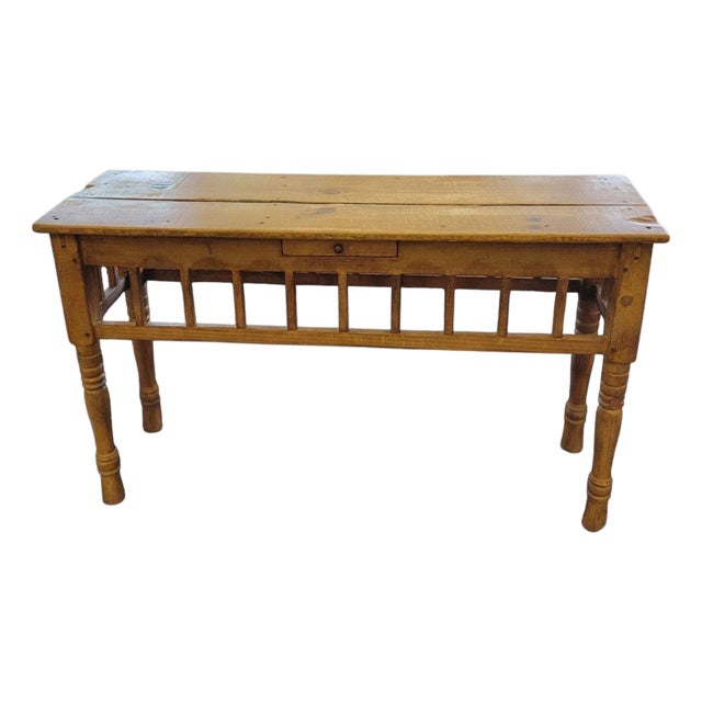1990s Farmhouse Rustic Pine Wood Console Table For Sale