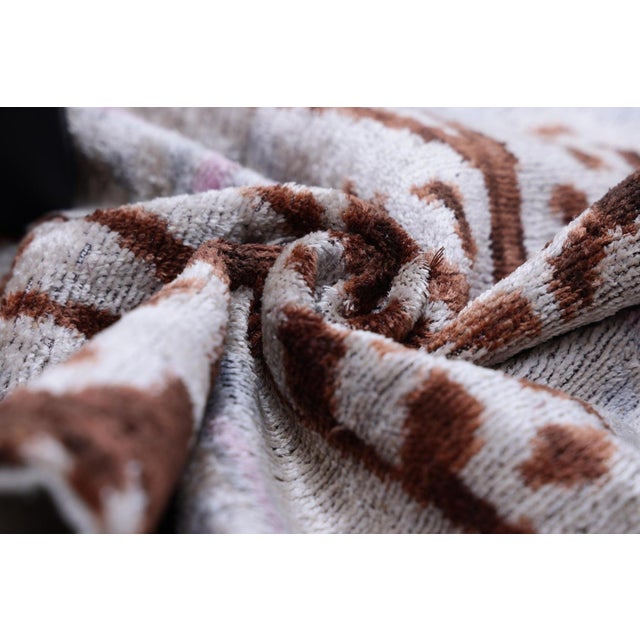 The Rust & Icy Lilac Vertical Ikat Silk Velvet Pillow - 20" X 20" For Sale - Image 4 of 8