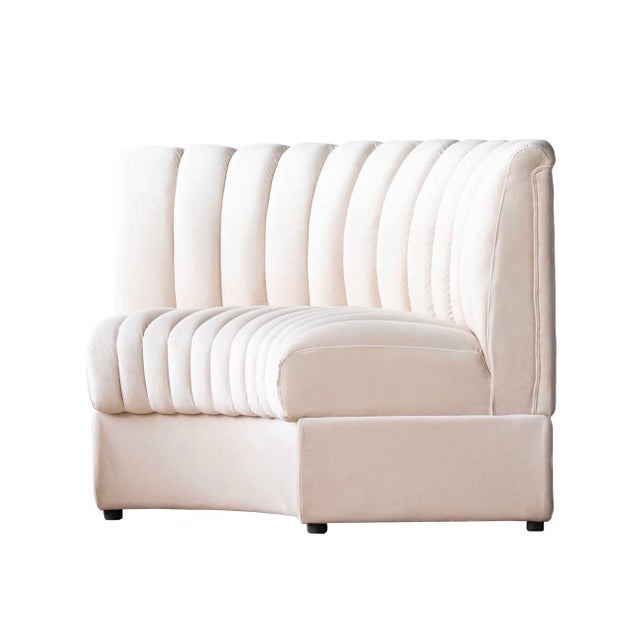 2020s Matthew Izzo Home Estelle Oatmeal Velvet Modular Curved Sofa Banquet For Sale - Image 5 of 6