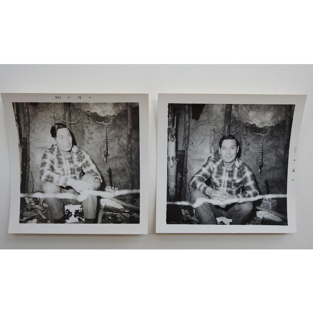 Portraiture 1970 Snapshot Photograph of Man Inside Native American Shelter For Sale - Image 3 of 3
