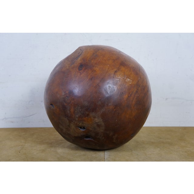Vintage Indonesian Teak Wood Garden Sphere Ball Orb Sculpture 12" For Sale - Image 4 of 11