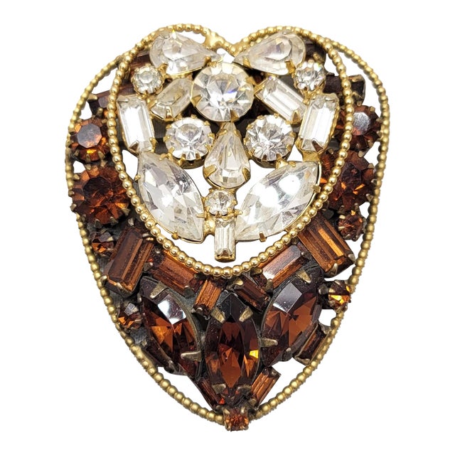 Vintage 1950s Signed Hattie Carnegie Faux-Topaz & Clear Rhinestone Brooch For Sale