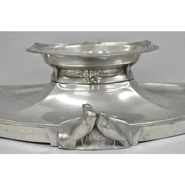 Art Nouveau Antique Kayserzinn 4640 German Art Nouveau Pewter Metal Serving Platter W Birds For Sale - Image 3 of 18