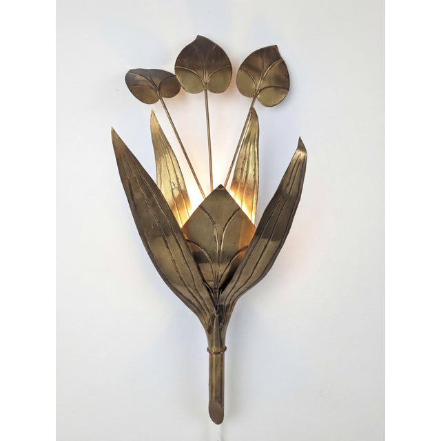 Brass Floral Leaf Wall Sconce, 1960s For Sale - Image 11 of 11