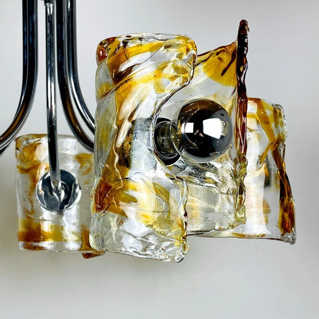 Metal Mid-Century Amber Murano & Chrome Chandelier by Toni Zuccheri for Mazzega, Italy, 1970s For Sale - Image 7 of 15