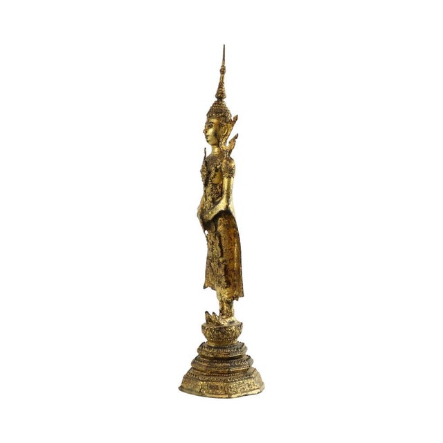 Metal Thai Artist, Standing Buddha, 1800s, Bronze and Gold Leaf For Sale - Image 7 of 11