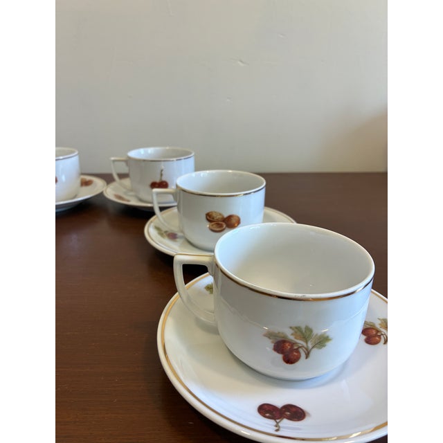 Gold Mid 20th Century Seltmann Weiden Bavaria West Germany Fruit Tea Cups & Saucers - Set of 6 For Sale - Image 8 of 15