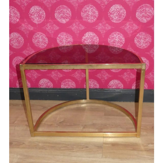 Small Space Age Console Table in Brass & Smoked Glass, 1970s For Sale - Image 11 of 11