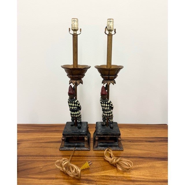 Vintage Polychrome Jester Table Lamps - Pair For Sale In West Palm - Image 6 of 7