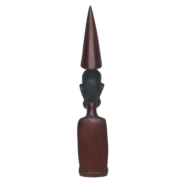 African Makonde Carved Hardwood Elder Figure Tanzania Mozambique Conical Hat African Art For Sale - Image 3 of 7