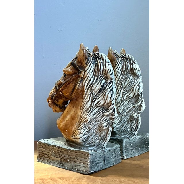 Mid 20th Century Vintage Horse Head Plaster Bookends - Pair For Sale - Image 5 of 12