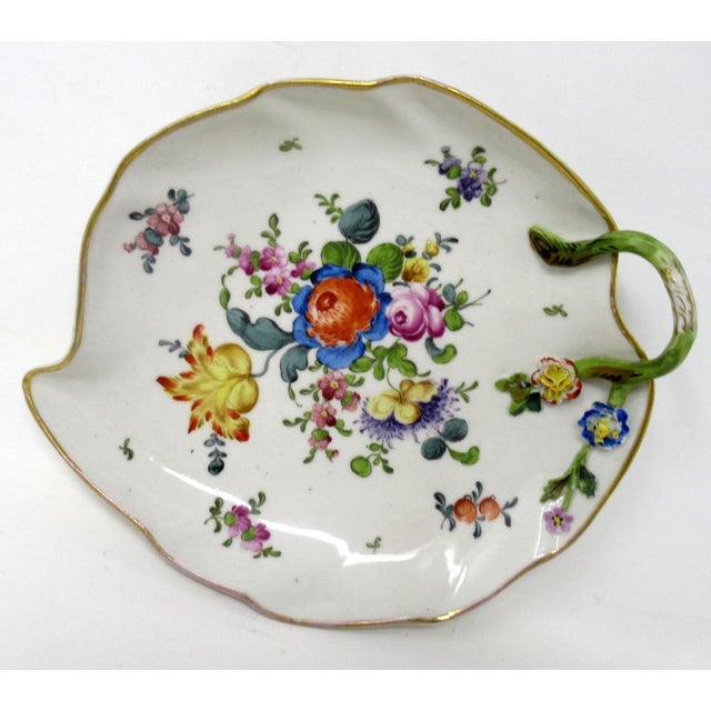 An Exceptionally Rare Set of two German Meissen Floral Themed Porcelain Cabinet Plates of leaf form outline, mid...