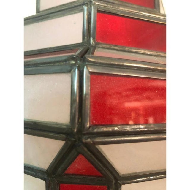 1990s Art Deco Style White Milk & Red Glass Chandelier, Pendant or Lantern, a Pair For Sale - Image 15 of 18