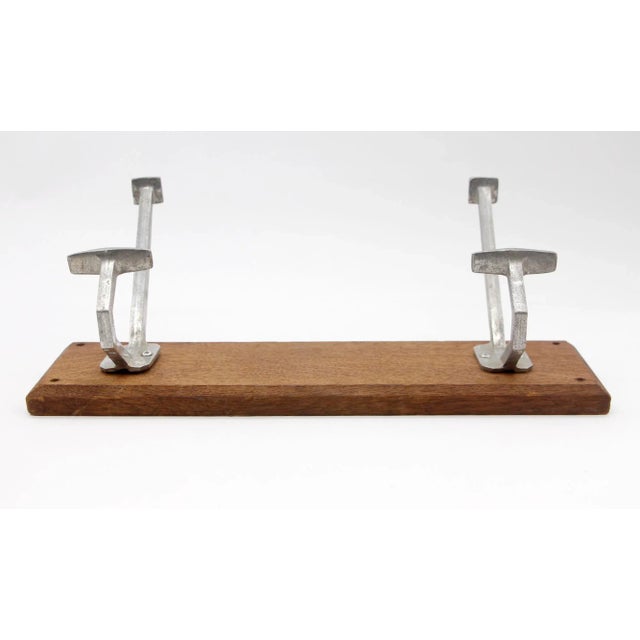 Mid 20th Century European Aluminum Hook 15 In. Wood Wall Rack For Sale - Image 6 of 7