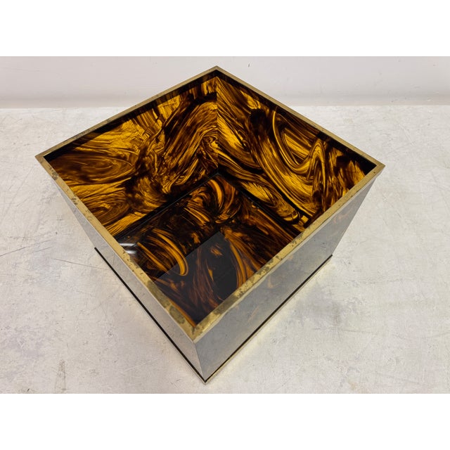 Tortoiseshell Effect Acrylic Glass and Brass Planter, 1970s For Sale - Image 11 of 12