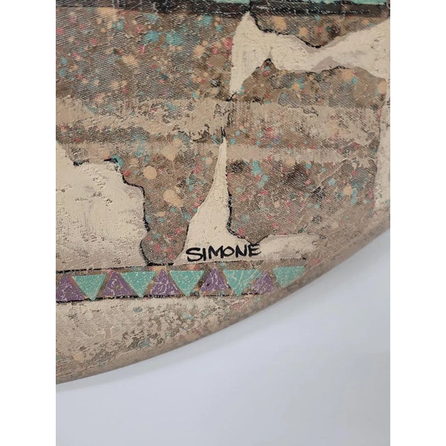 Vintage Signed Simone Vanguard Studios Hand-Painted Aztec Design Round Disk Wall Hanging For Sale - Image 4 of 9