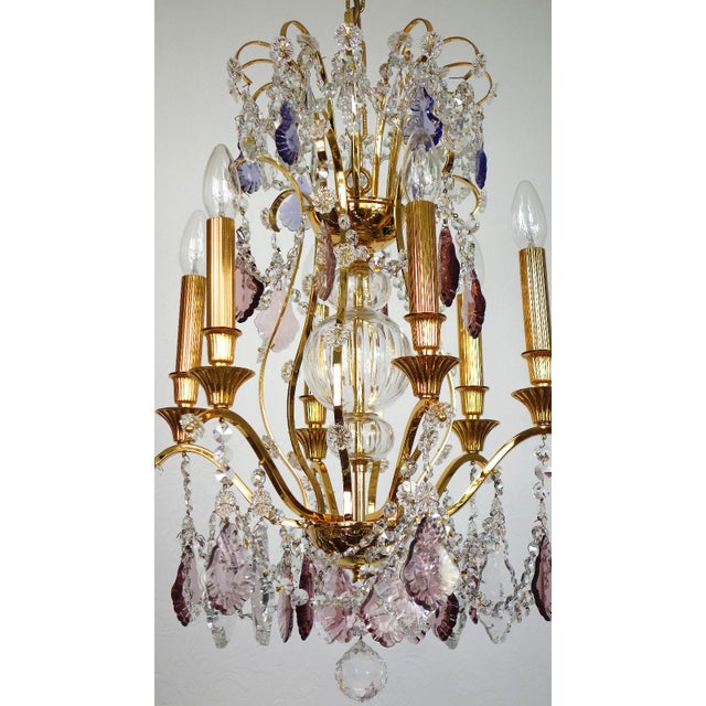 1970s 24K Gold-Plated Brass and Lead Crystal Chandelier, 1970s For Sale - Image 5 of 16