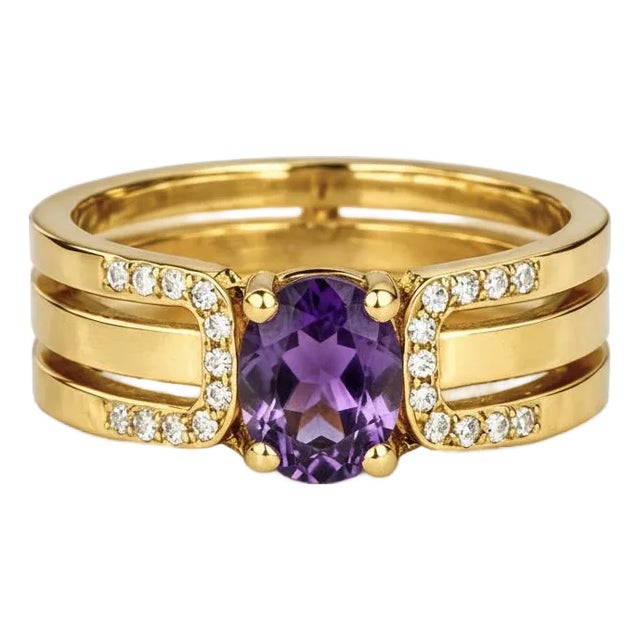 Split Shank Oval Amethyst Engagement Silver, Gold Ring, Size 9.5 For Sale