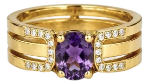Split Shank Oval Amethyst Engagement Silver, Gold Ring, Size 9.5