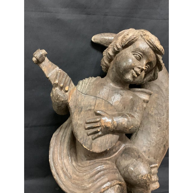 1920s 1920s Vintage Carved Wood Angel Playing Instrument Paper Mache Mold Takaan For Sale - Image 5 of 9