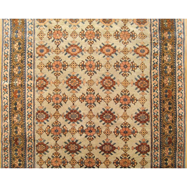 1920s Antique Persian Kurd Rug, Gallery Size, Repeating Rosettes in Soft Tones For Sale - Image 5 of 6