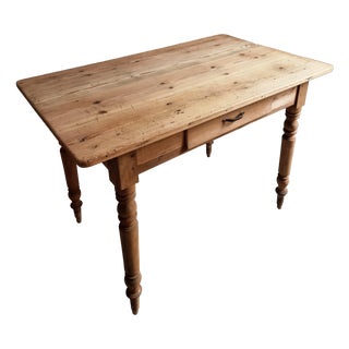 Antique French Pine and Beech Country Dining Table or Desk with Drawer, 1920s-1930s For Sale