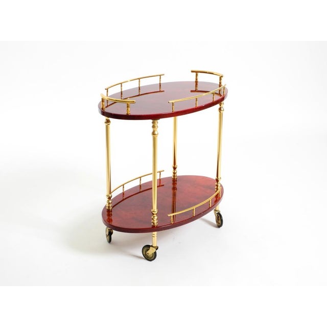 Serving Bar Cart in Cherry-Red Goatskin from Aldo Tura, Italy, 1960s For Sale - Image 4 of 18