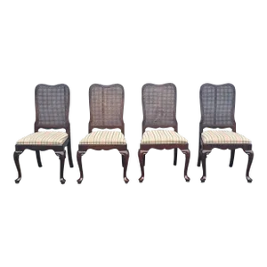 Set of Four Ethan Allen Georgian Court Cane Back and Cherry Dining Chairs #11-6200