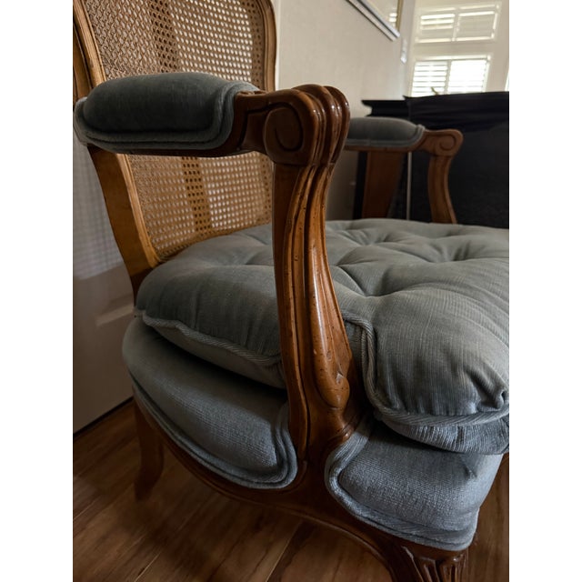 Drexel Heritage Beautiful French Inspired Armchair With Original Soft Light Blue Tufted Velvet Upholstery. For Sale In Sacramento - Image 6 of 10