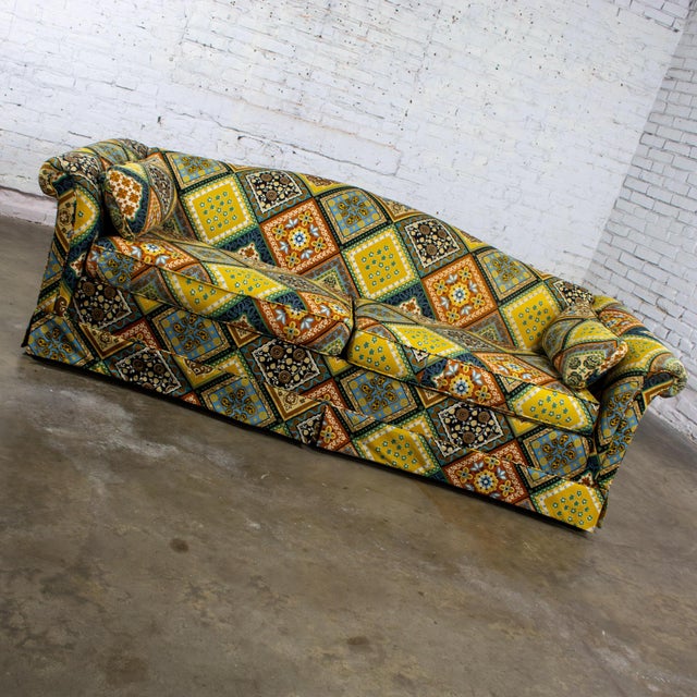 Late 20th Century Camelback Sofa W/Multicolored Patchwork Fabric & Tight Back by Rowe Furniture For Sale - Image 10 of 18