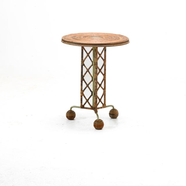 Not Yet Made - Made To Order Side Table Wrought Iron Rattan Whimsical Jean Royere Inspired For Sale - Image 5 of 7