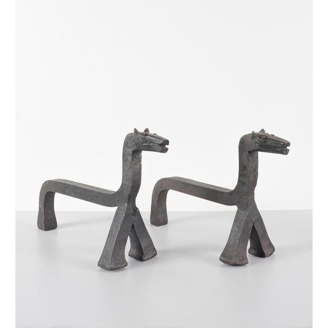 Metal Vintage Wrought Iron Andirons, 1960s, Set of 2 For Sale - Image 7 of 7