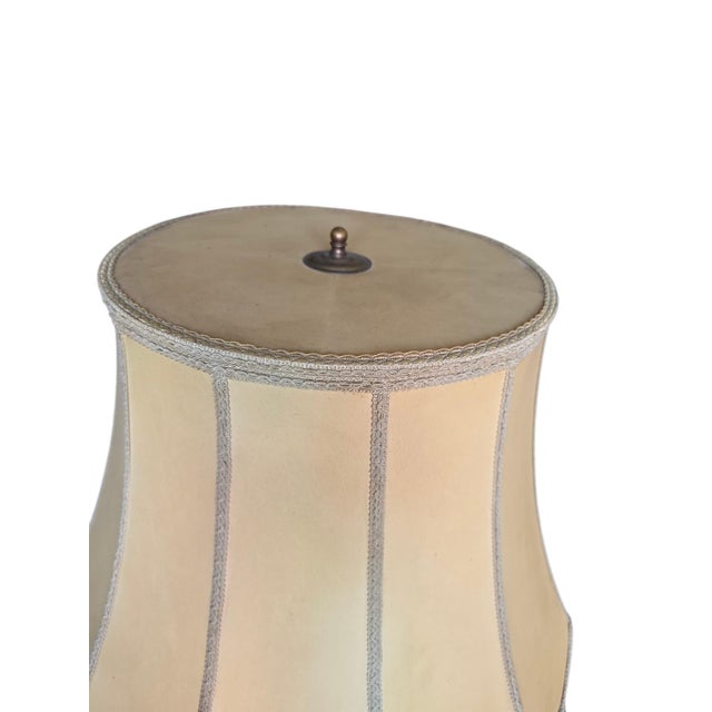 Vintage Table Lamp with Ornamental Brass Base and Leather Shade, 1955 For Sale - Image 6 of 13