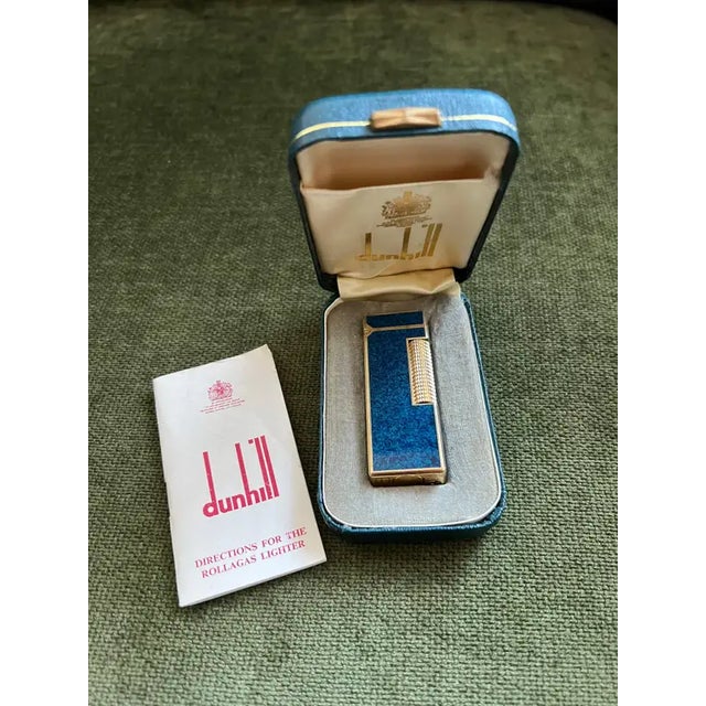 Rare Vintage Dunhill Gold Plated Blue Marble Lacquer Lighter
