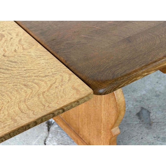 Danish Oak Extension Trestle Dining Table in the manner of Henning Kjærnulf For Sale - Image 13 of 14