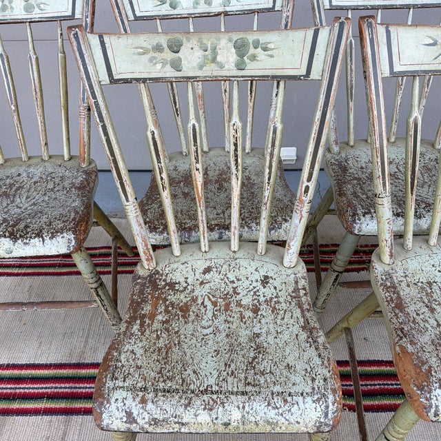 A Nice Set of Rustic Pennsylvania Paint Decorated Arrow-Back Kitchen Windsor Chairs, Circa 1830’s Pennsylvania, probably...