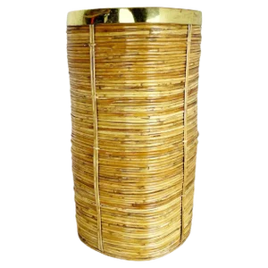 Mid-Century French Bauhaus Paper Bin in Rattan and Brass, 1960s