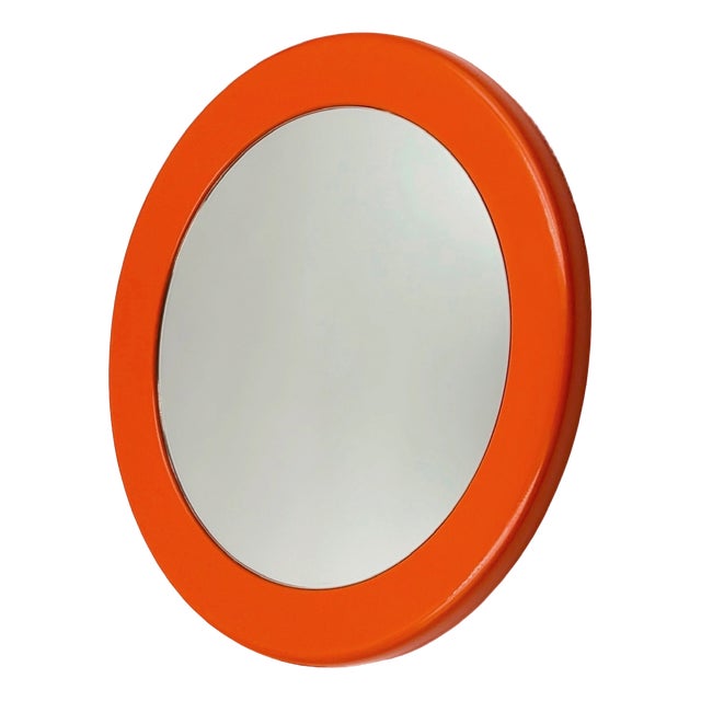 Round Space Age Wall Mirror in Orange, France, 1970s For Sale
