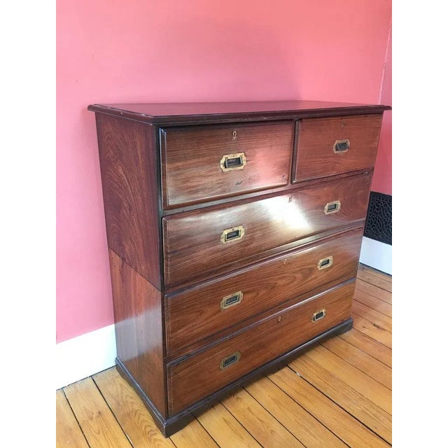 Campaign 1900s British Campaign Rosewood Chest of Drawers For Sale - Image 3 of 11