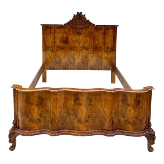 Antique Italian Burled Wood Queen Bedframe For Sale