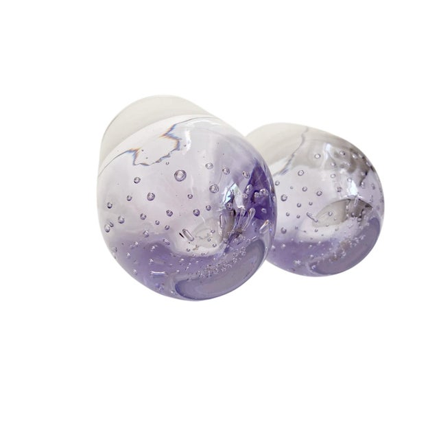 1990s 1990s Purple Blown Glass Controlled Bubble Shot Glasses - a Pair For Sale - Image 5 of 5